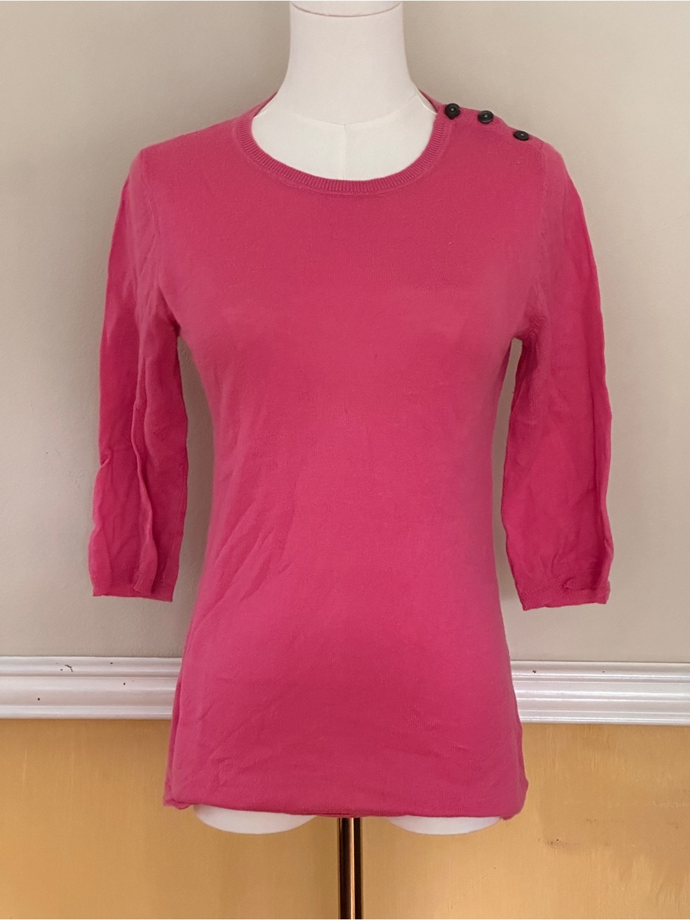 GAP Hot Pink Cashmere-Blend Crewneck Sweater with Shoulder Buttons